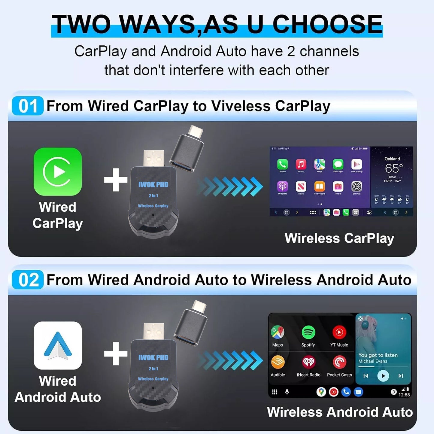 USB Wireless CarPlay Adapter Dongle For iPhone Apple Wireless Carplay Plug &Play