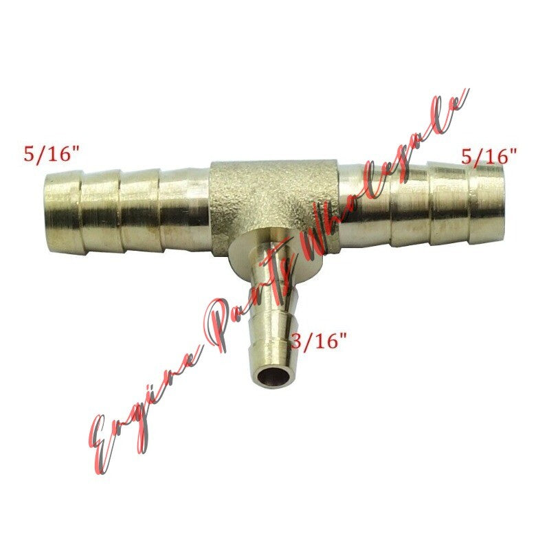 Brass Hose Barb Reducing Tee T Reducer 5/16 x 5/16 x 3/16 Hose ID Q