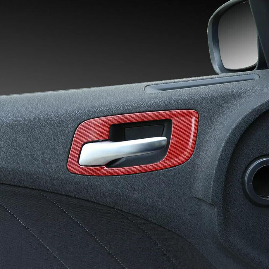 Suitable for 11-23 for Chrysler 300/ for Dodge Charger Red Carbon Inner Door Handle Bowl Trim 4 Pieces