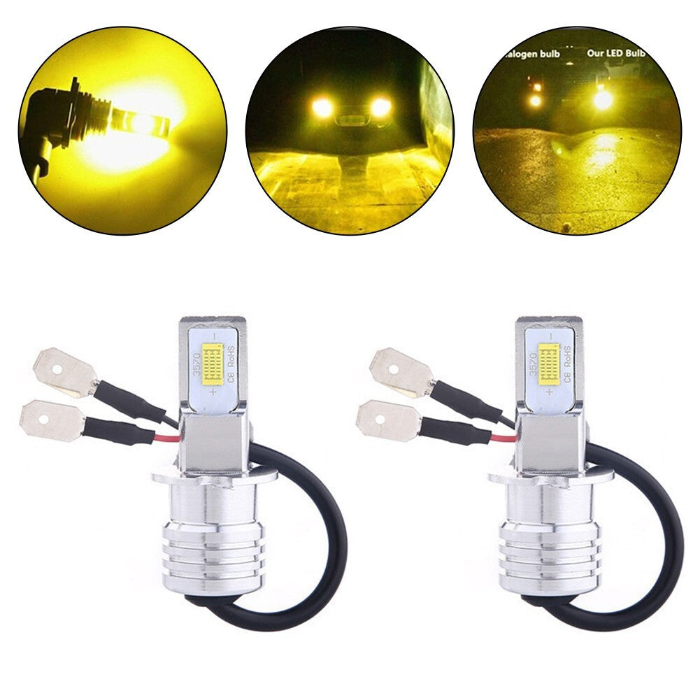 2Pcs H3 LED Fog Light Bulb Conversion Kit Super Bright Yellow DRL Lamp 3000K 80W v