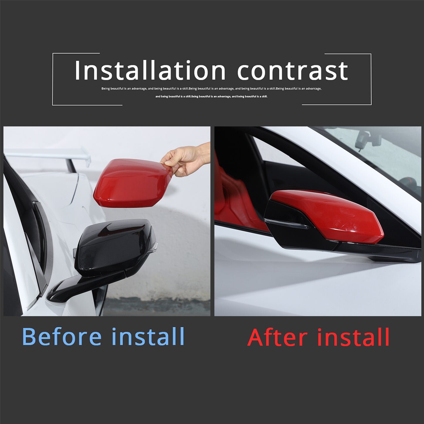 Red exterior side mirror cap trim for Corvette C8 2020 - 2023 Package