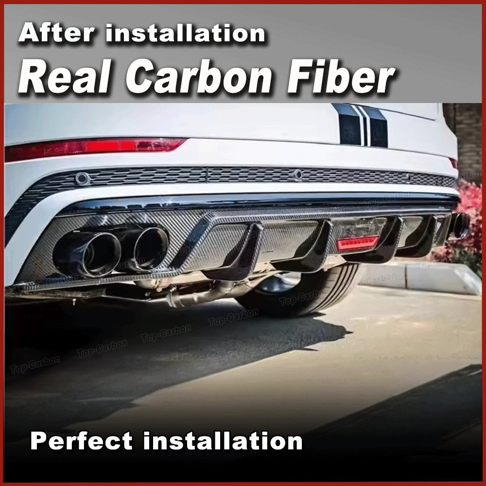 for Audi Q8 2019-2022 REAL Carbon Rear Bumper Diffuser Lip Spoiler W/ LED Light