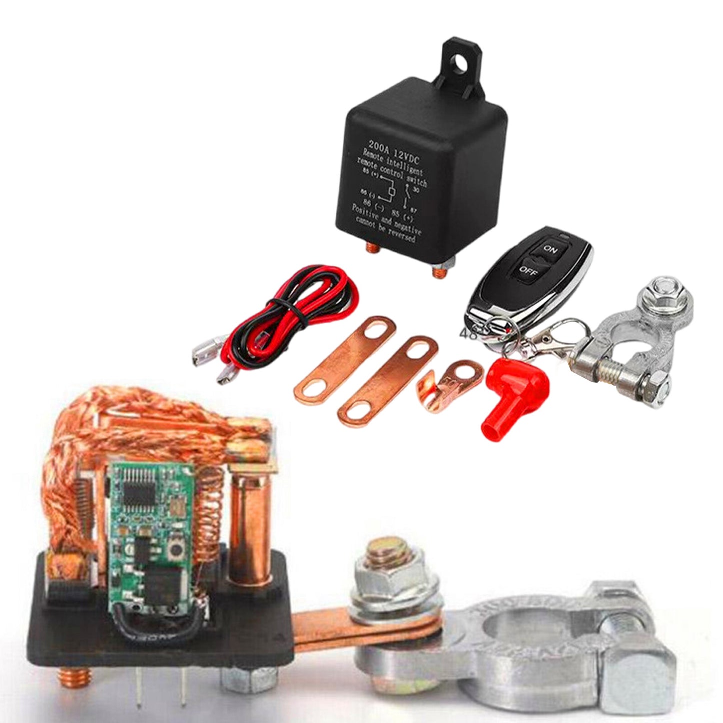 Car battery disconnect isolator main switch kit with remote control 24V