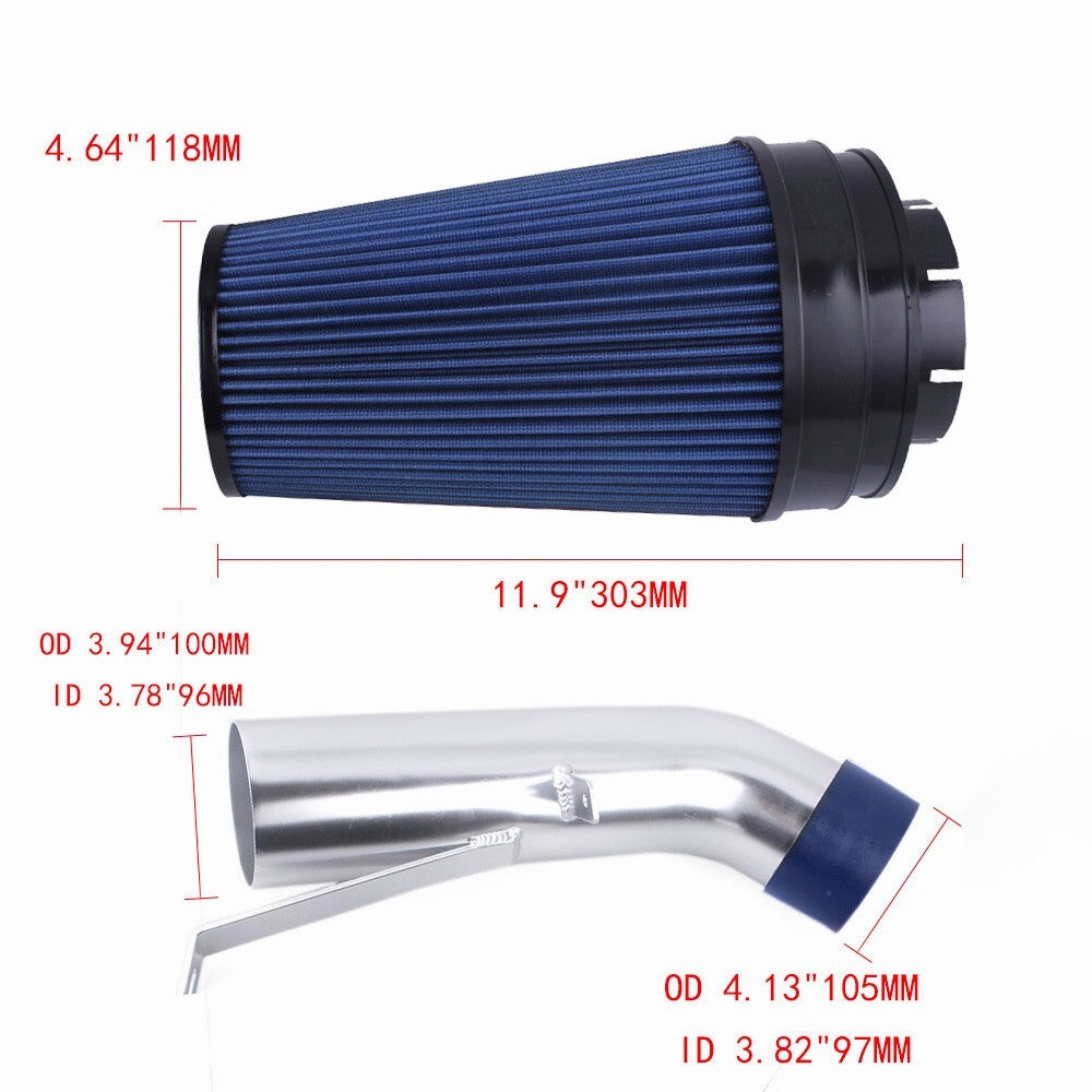 4inch Heat Shield Cold Air Intake+Filter For 99-06 for Chevy V8 4.8L/5.3L/6.0L Blue
