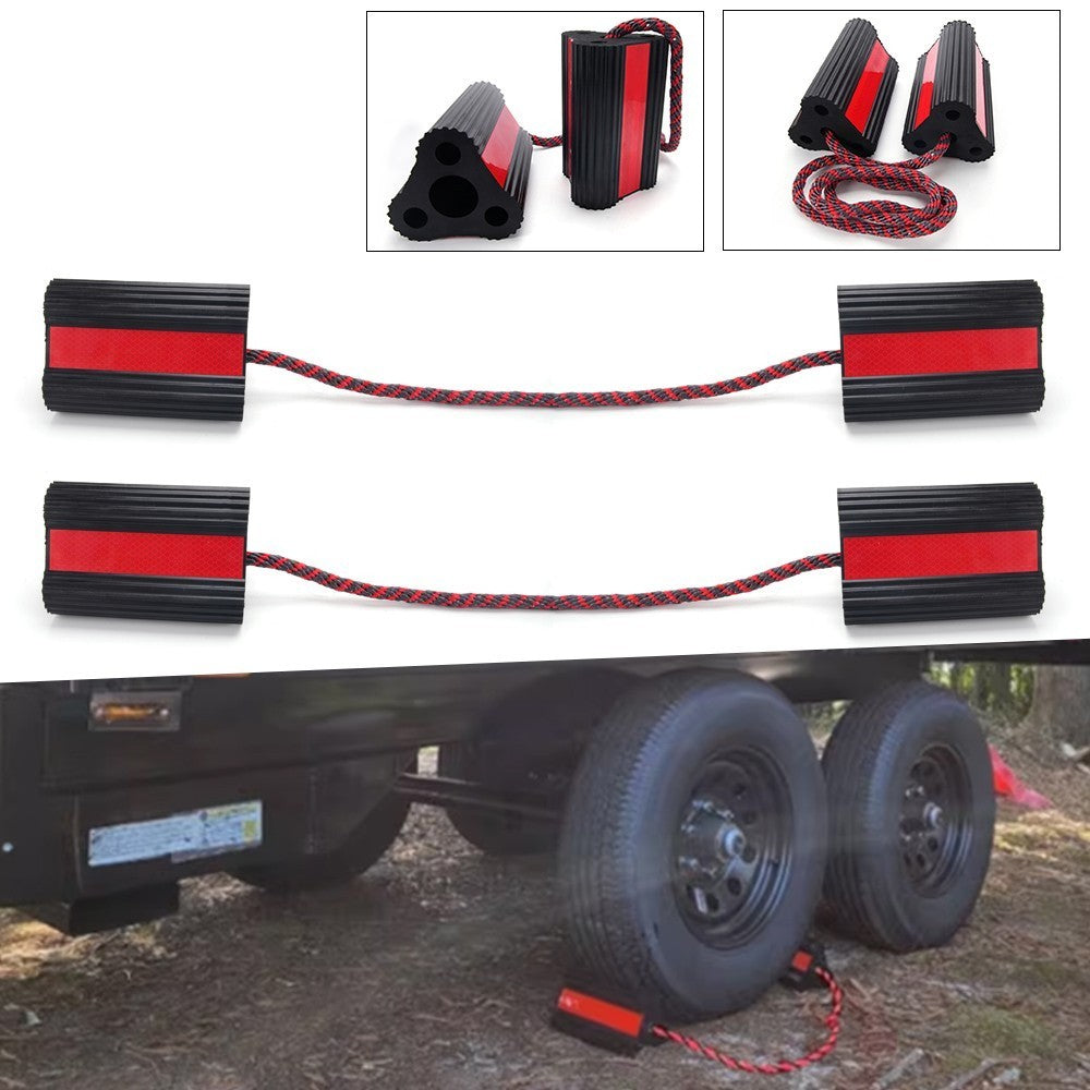4 Pack Heavy-Duty Rubber Wheel Chocks �Non-Slip, Reflective, with Nylon Rope Q