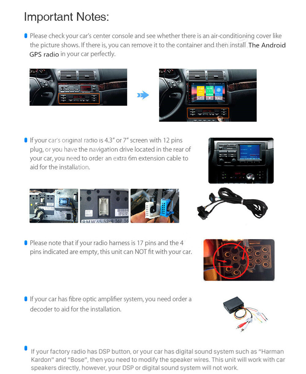 7IN GPS Video Player For Carplay 4+32GB Fit for BMW E46 4-door Sedan 1998-2005