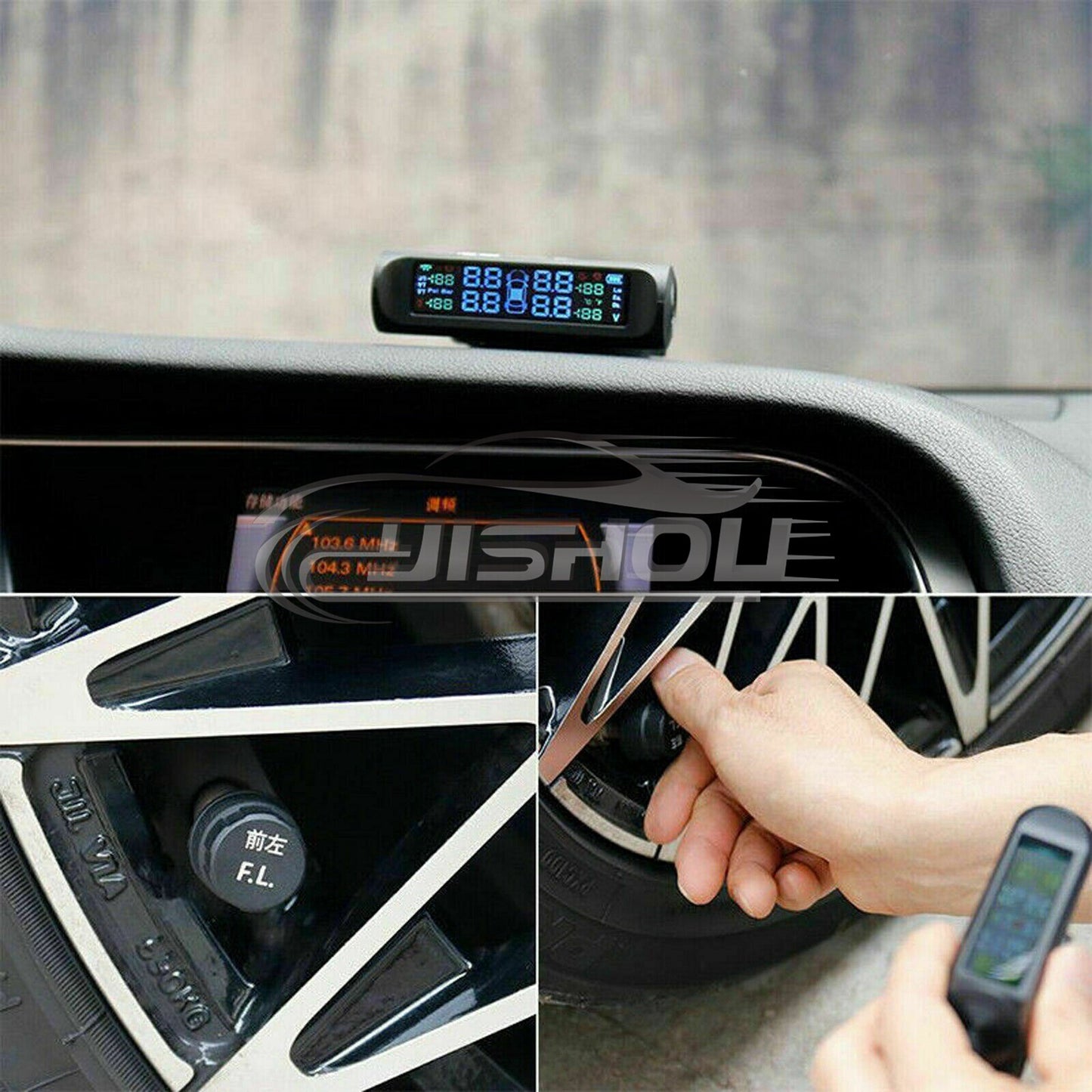 Tire Pressure Monitor System External TPMS Sensor USB+Solar Wireless Car LCD w/4 Q