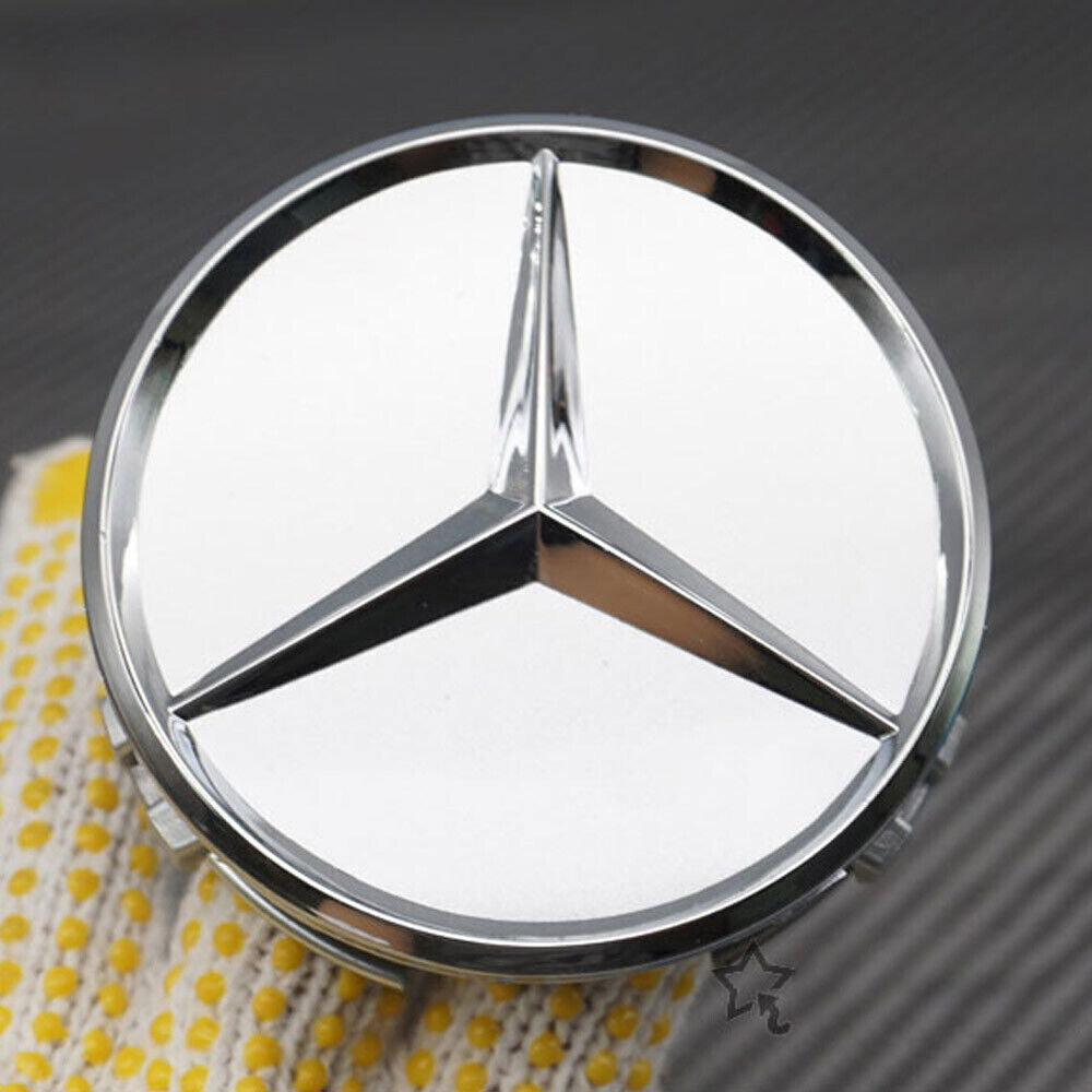 4-piece set of center hubcap badges for silver wheels, 75mm AMG badges