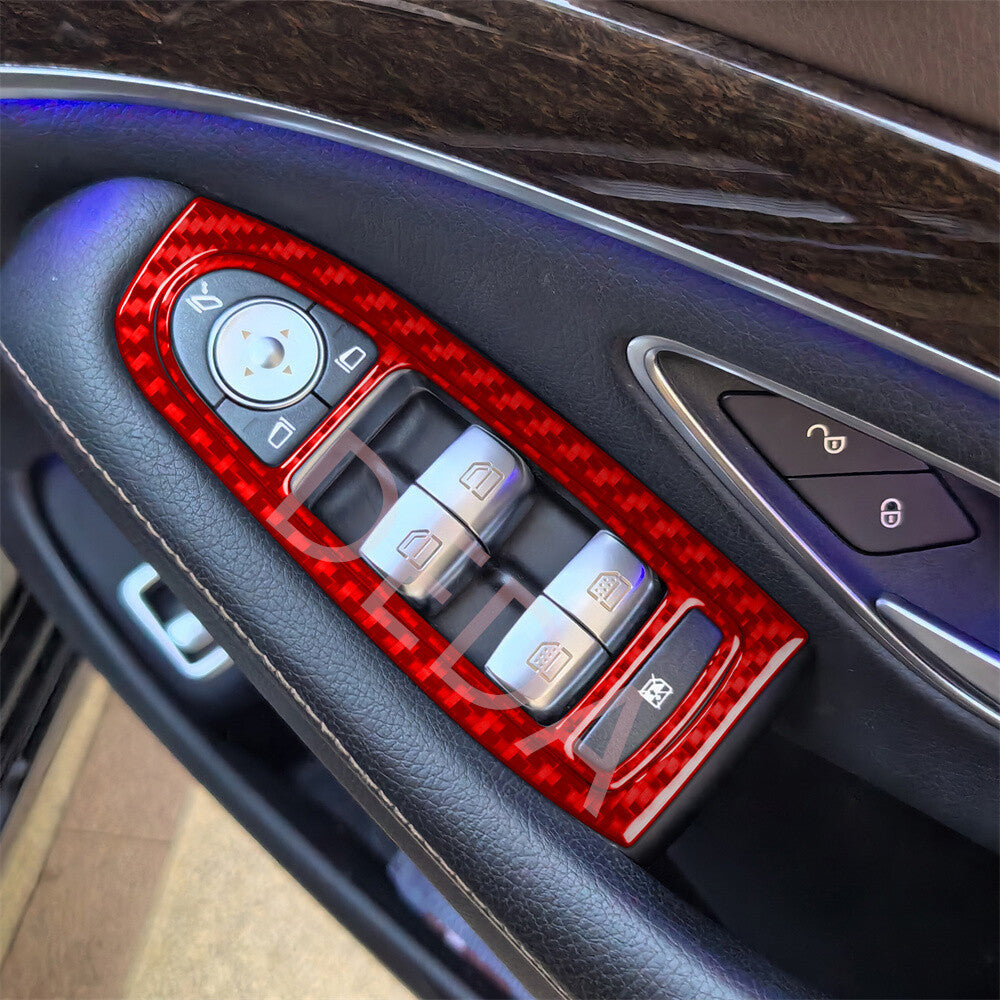 for Benz S Class W222 13-20 RHD Window Lift Switch Button Cover Red Carbon Fiber