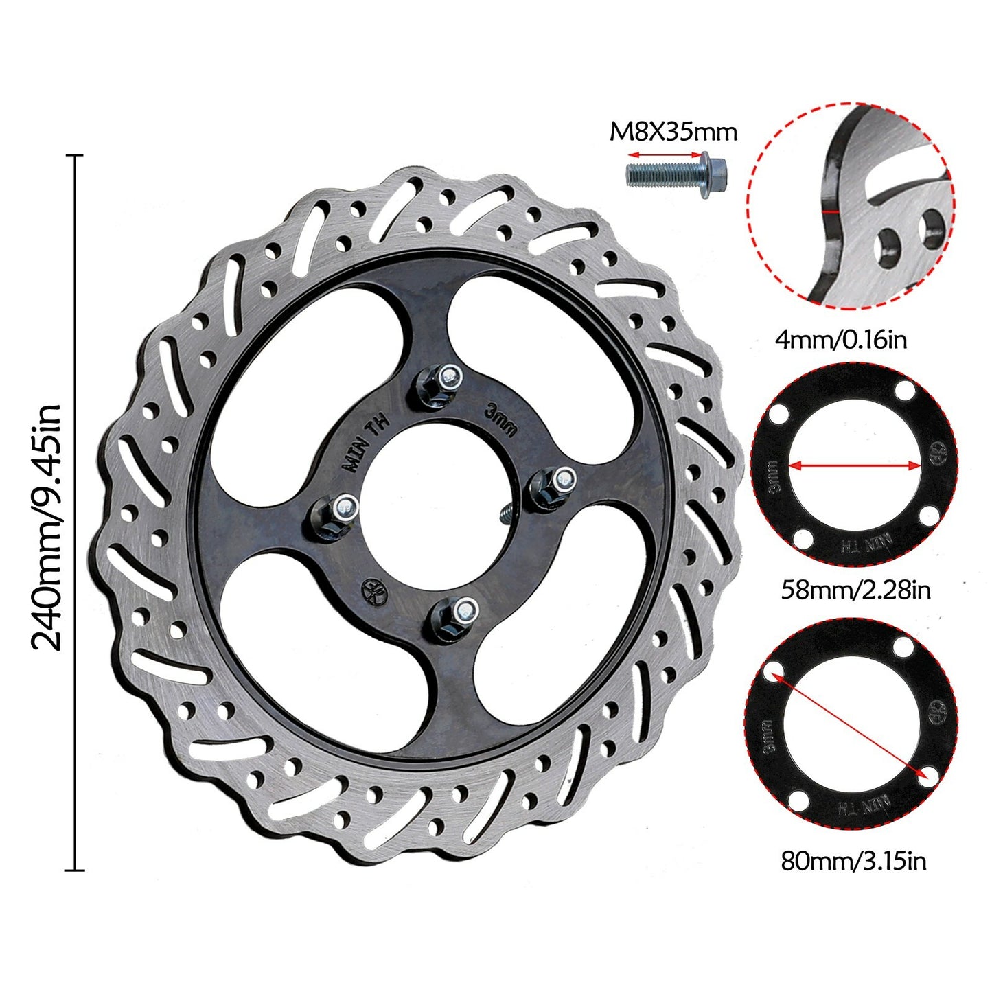 240mm front brake disc rotor suitable for Dirt Pit bicycles, ATV Quad 150cc and 250cc Apollo KLX