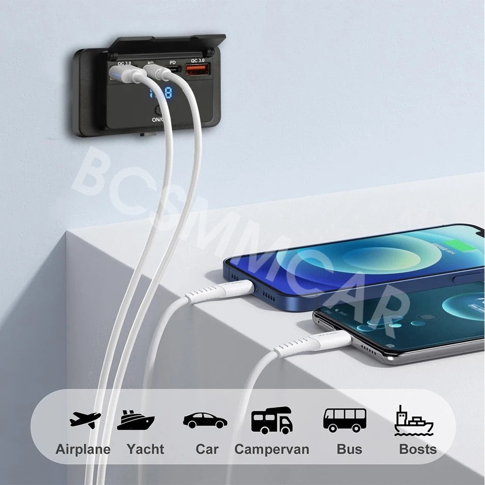 12-24V Car for Charger Socket Type C USB Outlet W/ON OFF Button For Iphone 12 13 14