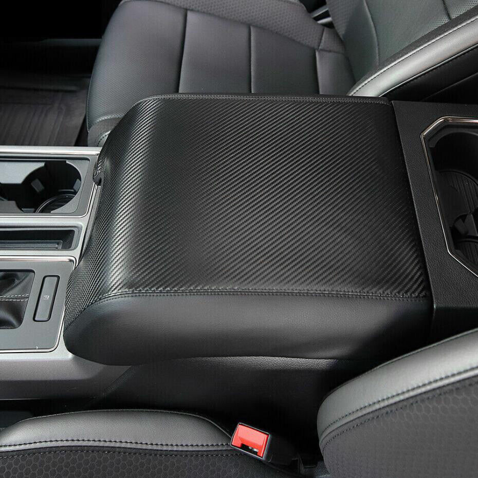 For 15-20 F150 Carbon Fiber Interior Armrest Box PU Leather Cover v