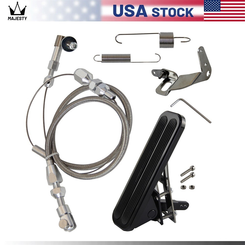 Floor Mount Gas Pedal+36 Stainless Throttle Cable Bracket Spring Kit Street Rod
