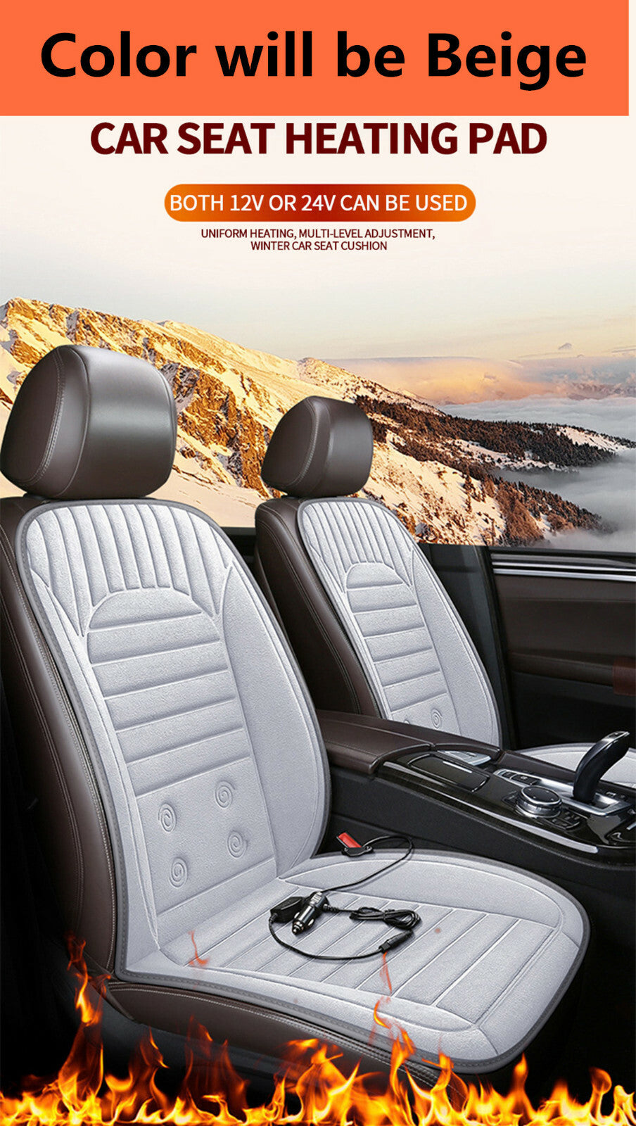 Short Plush Heated Car for Seat Cover 12V Heating Warmer Pad Chair Hot Cushion Trim
