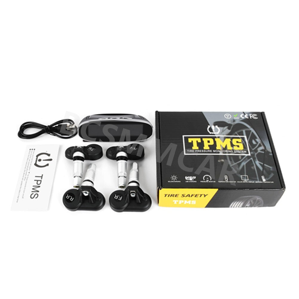 Wireless Solar TPMS LCD Car Tire Pressure Monitoring System W/4 Internal Sensors