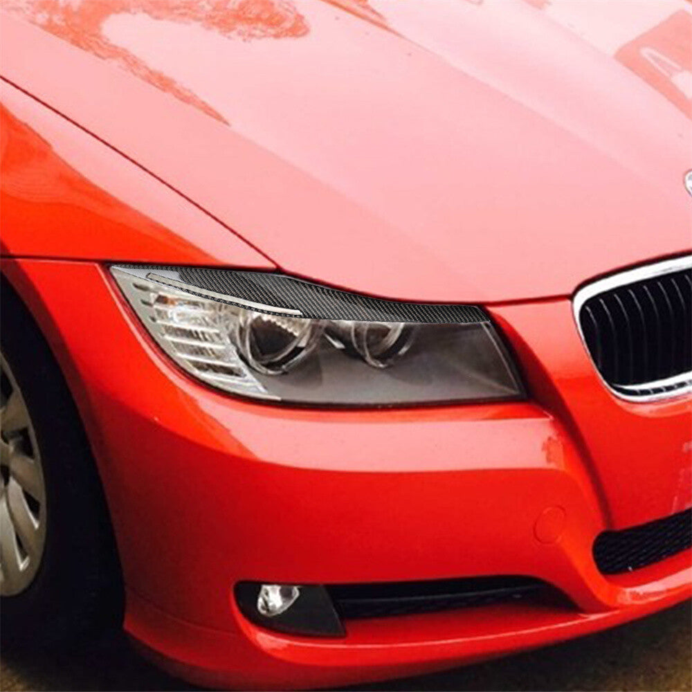 2¡ÁCarbon Fiber Headlight Eyelids Eyebrow Trim for BMW 3 Series E90 E92 2009-2012