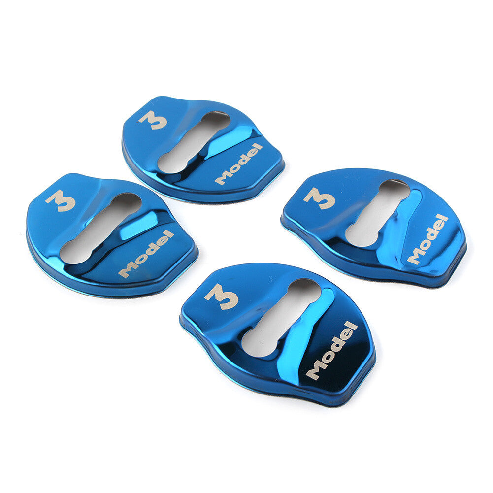 4PCS Car Door Lock Cover Trim Protective Case Fit for Tesla Model 3 Auto Blue