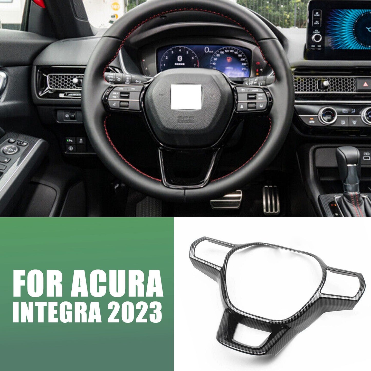 1pc Carbon Fiber Steering Wheel Cover Trim Accessories fit for Acura Integra AT