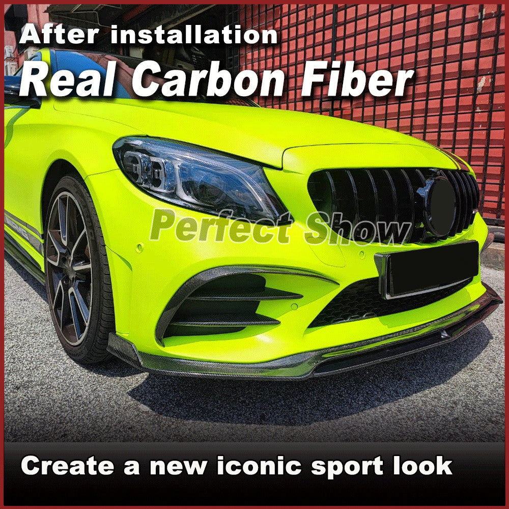 for Benz W205 A205 C300 C43 19+ REAL CARBON Front Bumper Splitter Canard Fins