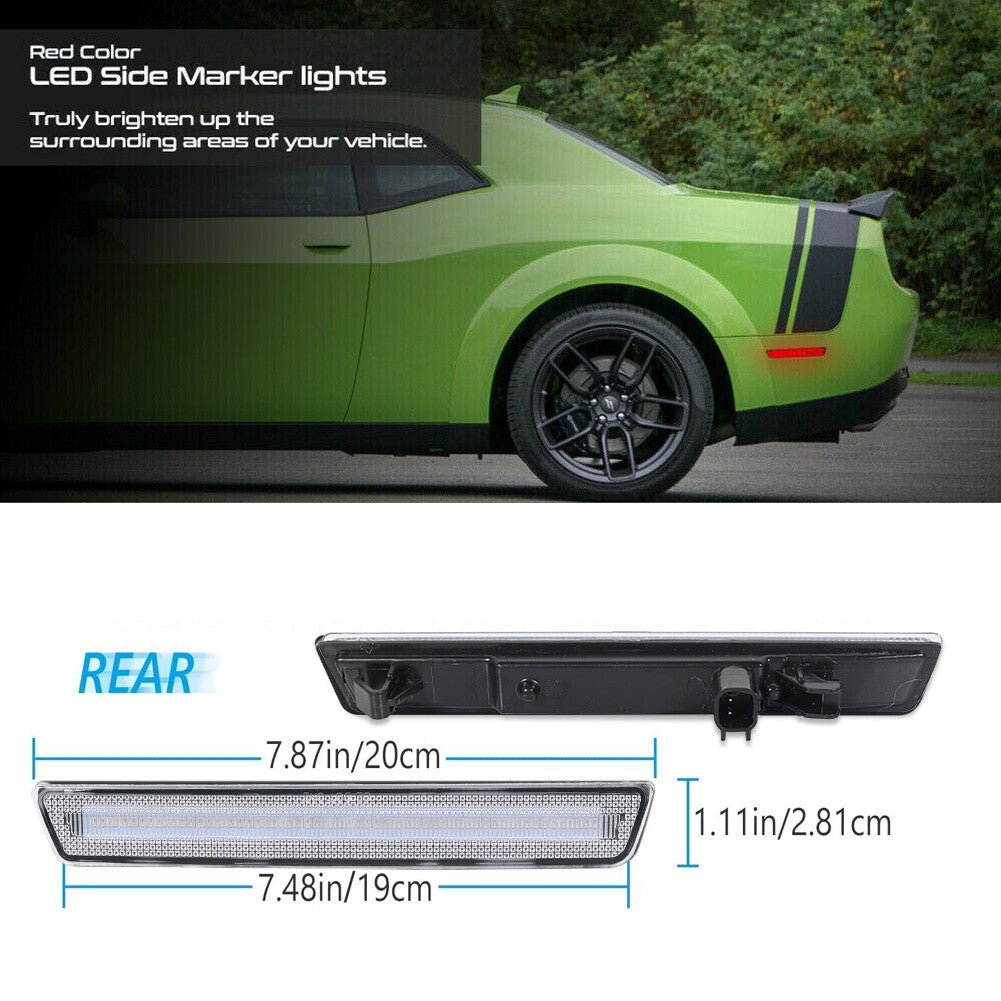Clear Lens Rear Red LED Side Marker Lights for 2015 - 2023 for Dodge for Challenger - v
