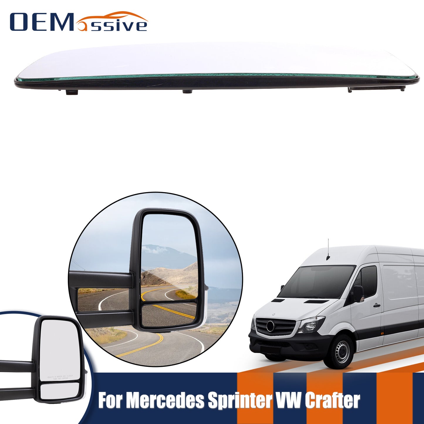 for Benz Sprinter Wing Mirror Upper Large Glass PUSH On Left N/S 2006 - 2018 Q