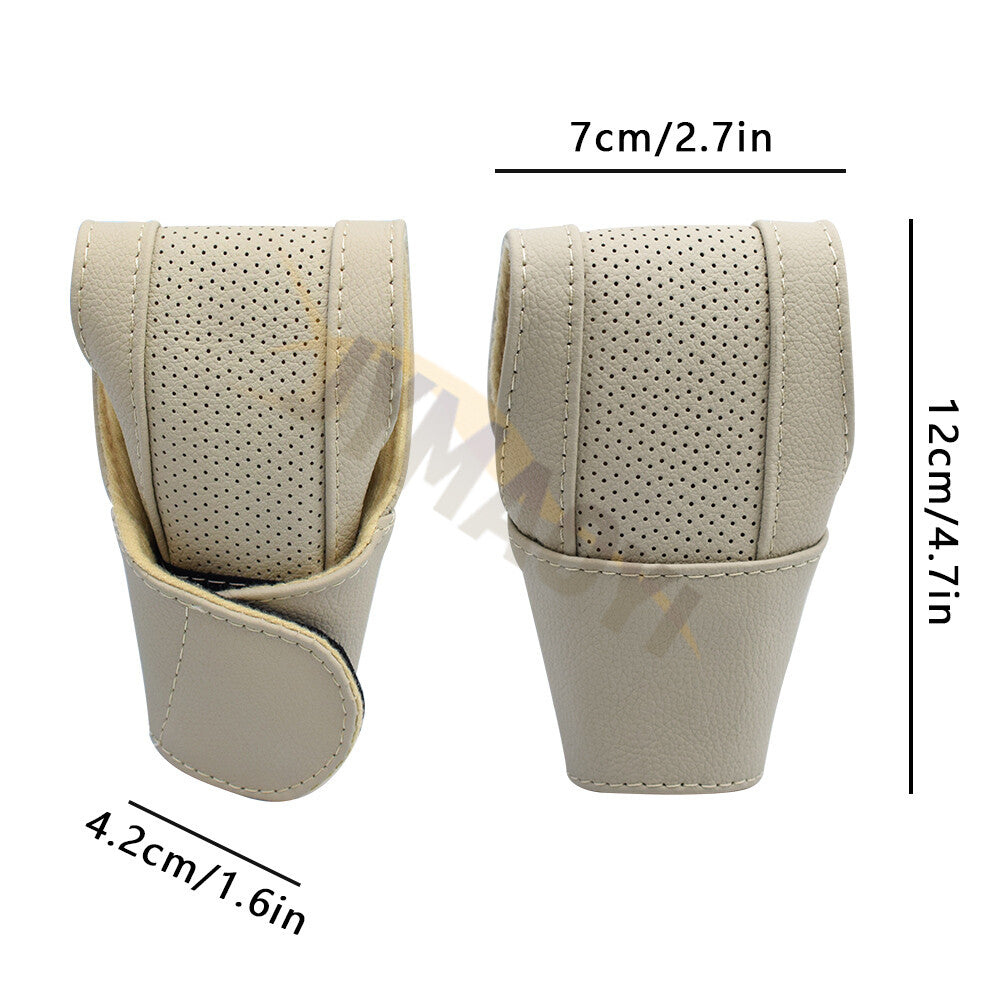 Beige Gear Shift Knob Lever Cover Universal Car Non Slip PU Leather Protector Q