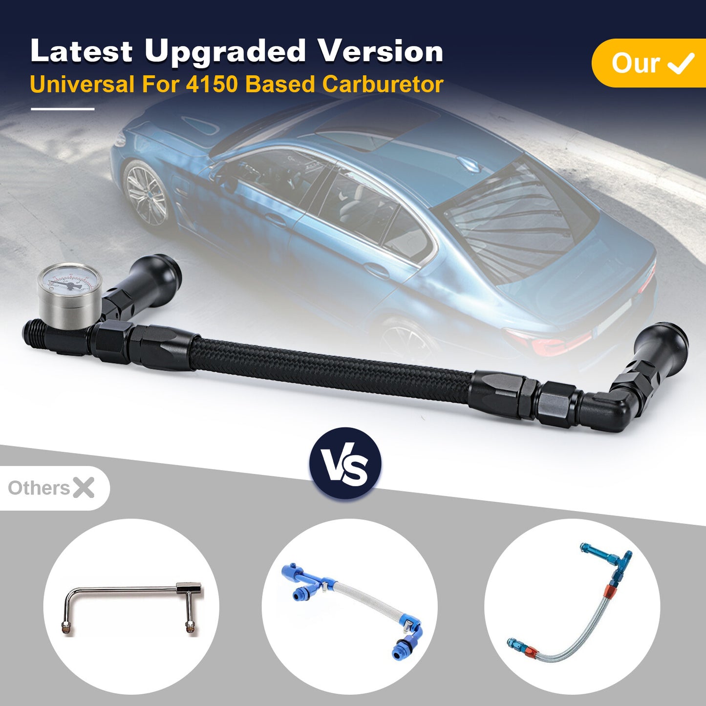 Aluminum For Holley 4150 Double Pumper Black Fuel Line Anodized w/ White Gauge