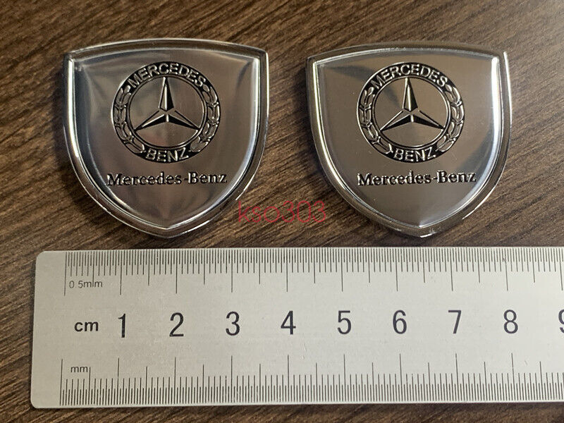 2-Piece Silver Club 3D Logo Car Body Badges for Mercedes-Benz A, B, C, E, and S Classes