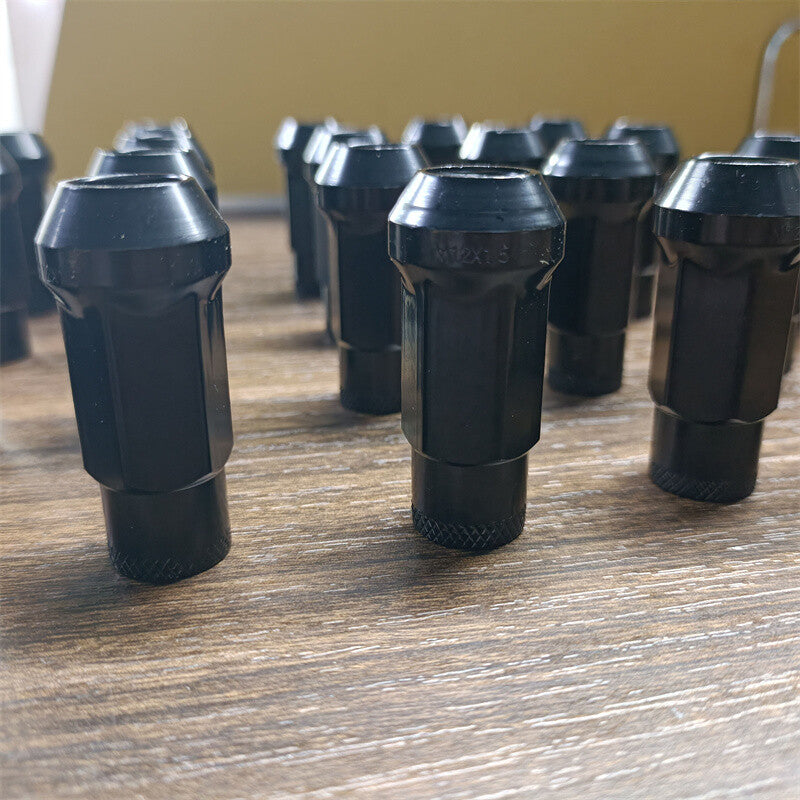 20pcs M12x1.5 Lug Nuts 48mm Steel Open End Wheel Nuts Bolts w/ Socket Key Black Q