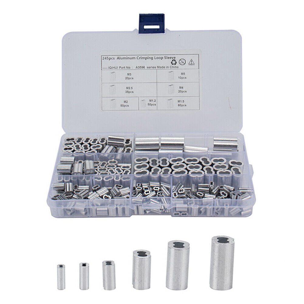 245x 7 Size Aluminum Wire Rope Cable Ferrule Crimping Swage Sleeve Silver Tone