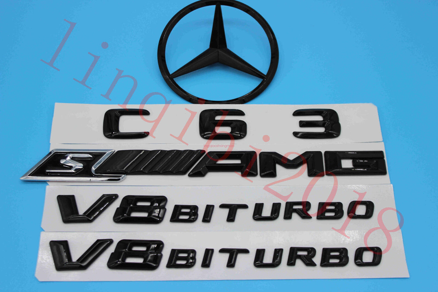 Gloss Black Trunk Logo Sticker Decal Badge Pack C63 for W204 Class C