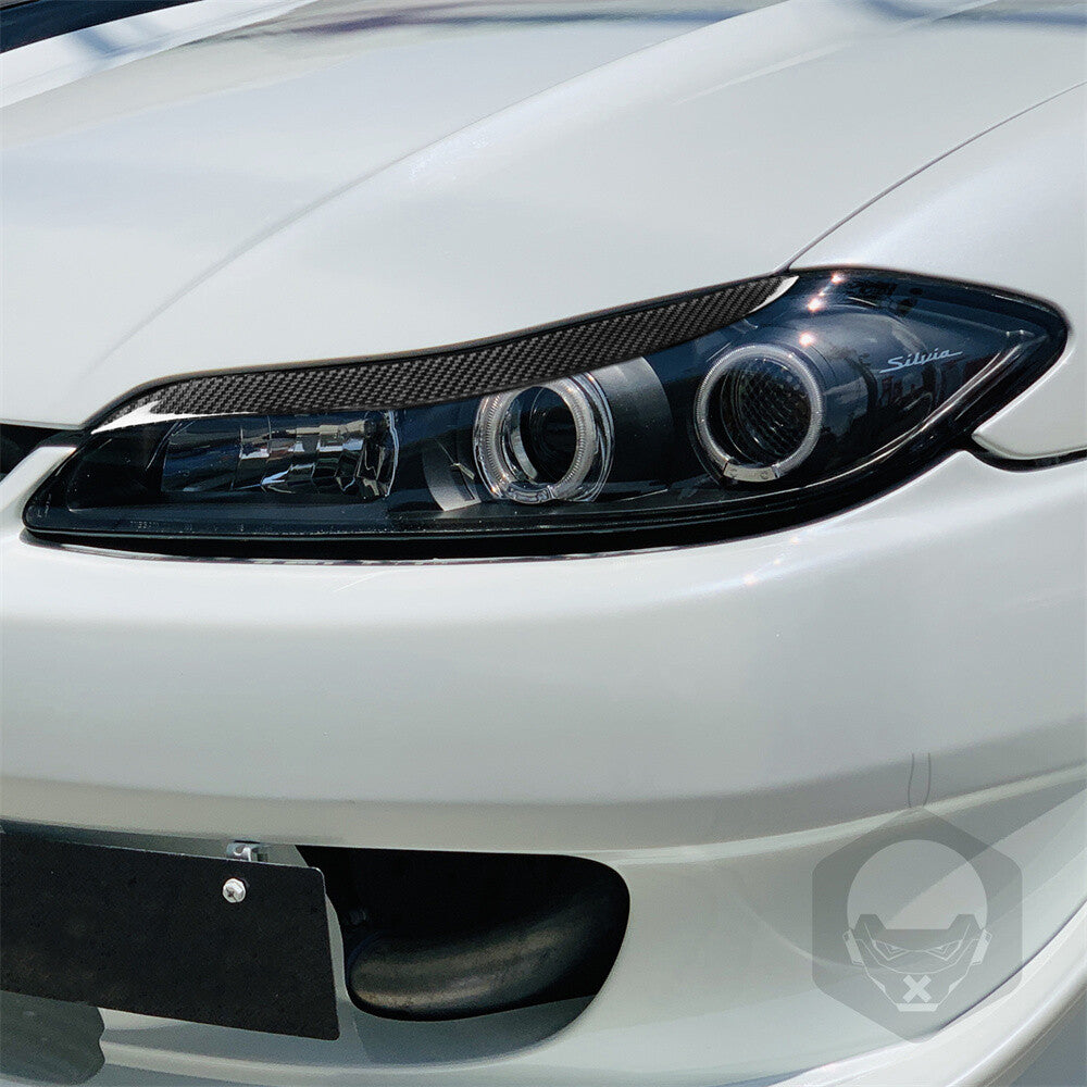 Carbon Fiber Front Headlight Eyelids Eyebrow Trim for Nissan 200SX S15 1999-2002