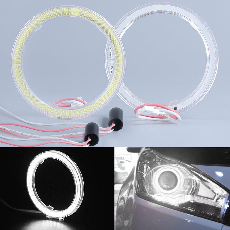 2pcs 70mm DRL COB LED Angel Eyes Halo Ring Car Headlight Headlamp White Retrofit