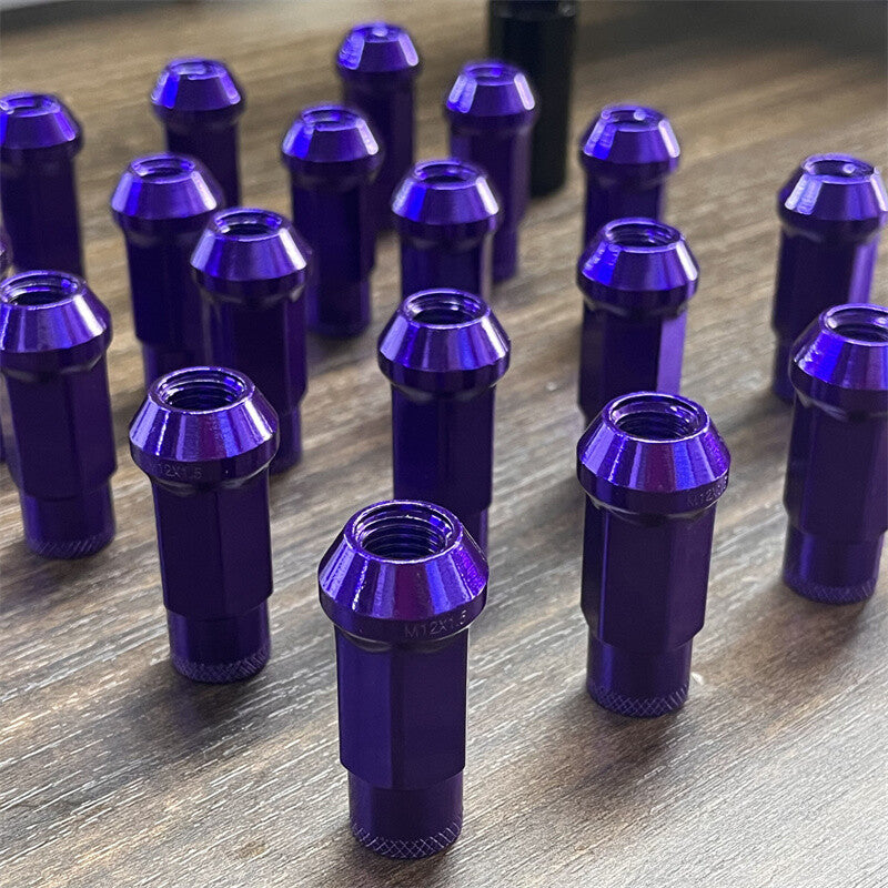 20pcs M12x1.5 Lug Nuts 48mm Steel Open End Wheel Nuts Bolts w/ Socket Key Purple Q
