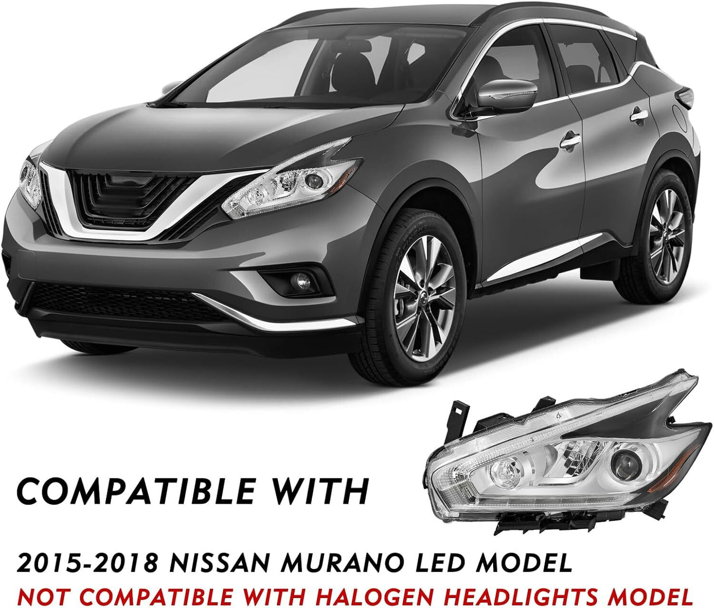 For 2015-2018 Murano Left Driver LED DRL Halogen Projector Headlight n