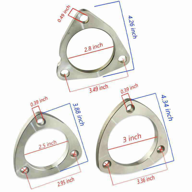 Set 3inch 3 Bolt Stainless Steel Header Catback Exhaust Downpipe Flange + Gasket