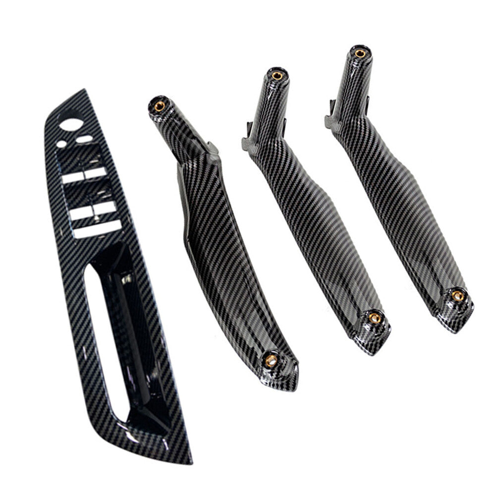 4x Inner Door Pull Handle Trim Cover RHD Fit for BMW X5 E70 X6 E71 E72 Carbon Fiber