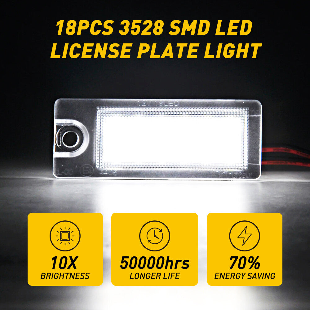 Two LED license plate lights with illuminated labels suitable for Volvo V70, CX70, S60, S80, XC90- n