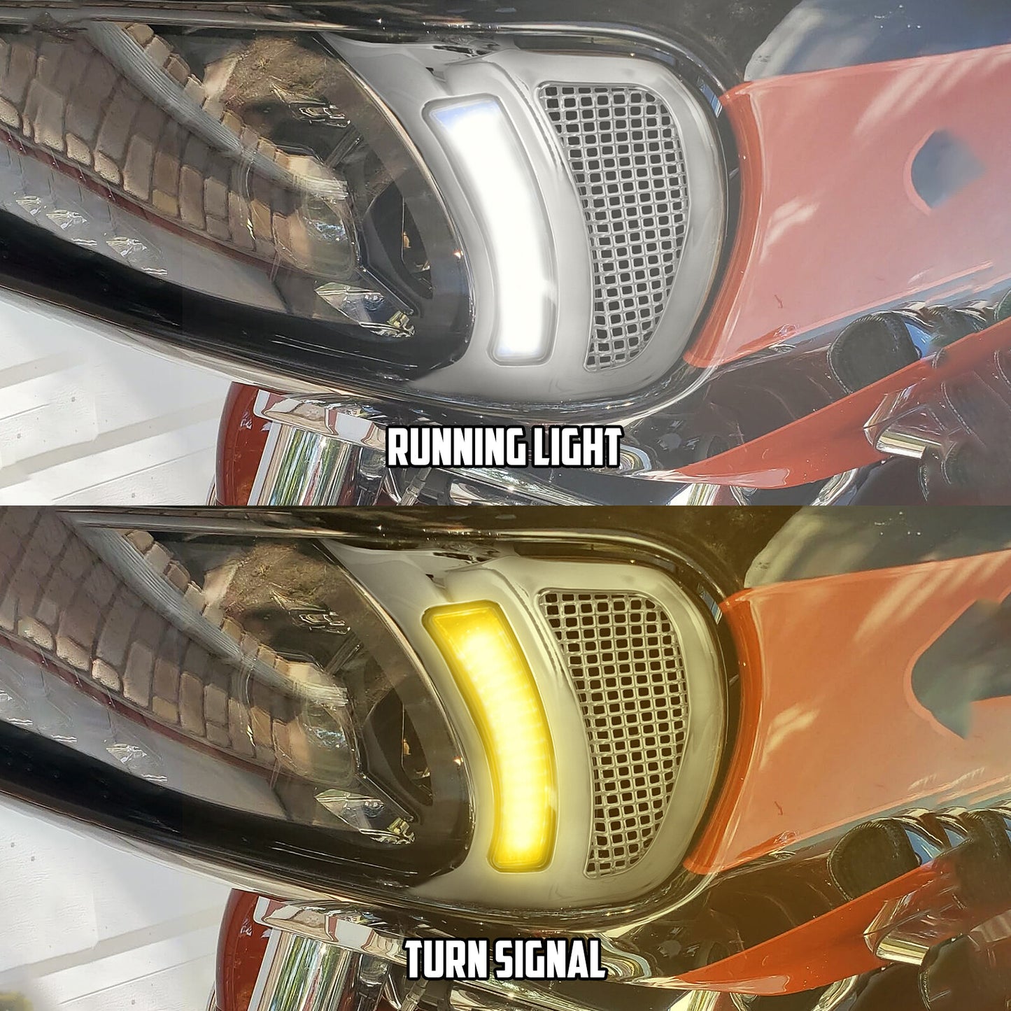 Chrome Headlight Vent Accent Running Turn Signal LED Light for Harley Road Glide Q
