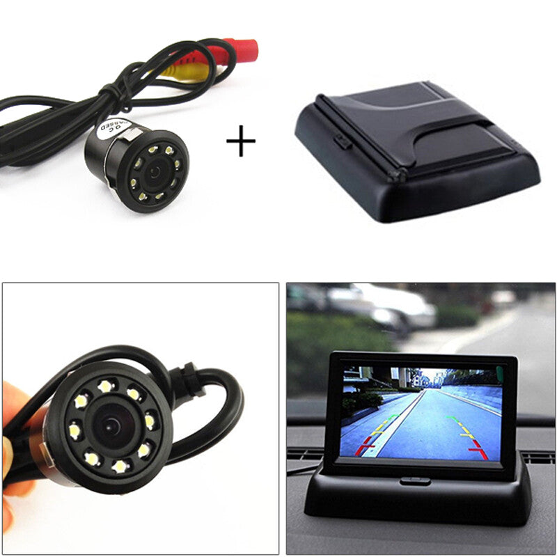 HD 4.3''LCD Display Screen Foldable Car Reverse Monitor w/Rear View Night Camera v