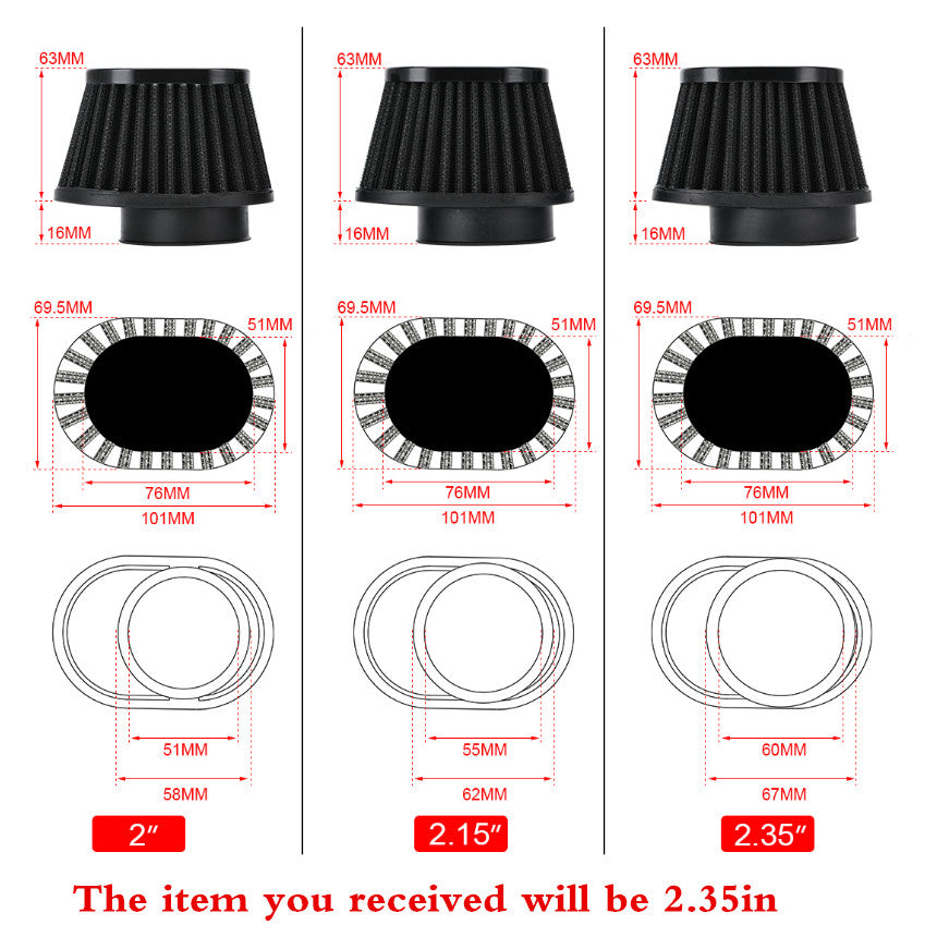 2Pcs Air High Flow Cone Filter Pod Cleaner Black Fit For Motorcycle ATV Scooter