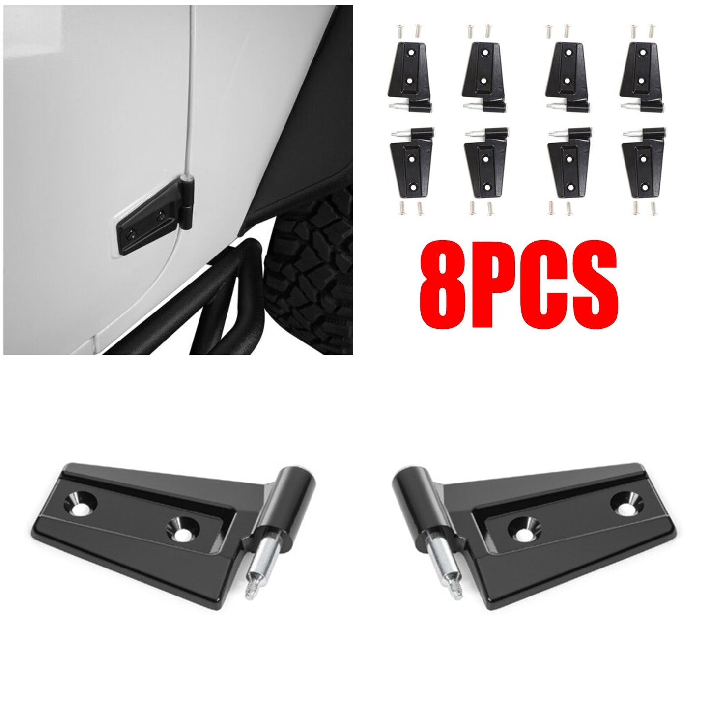 8PCS Steel Door Hinge Kit Inside Outside for 2007-2018 for Jeep for Wrangler JK