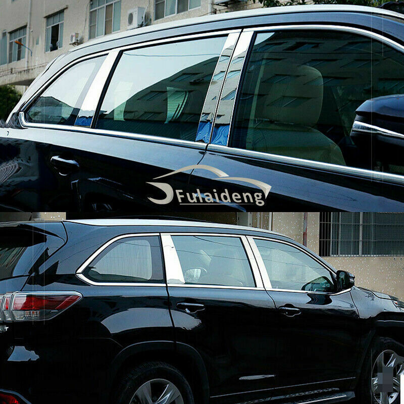 Silver S.Steel Pillar Posts Door Trim Cover Kit for Toyota Highlander 2014-2019