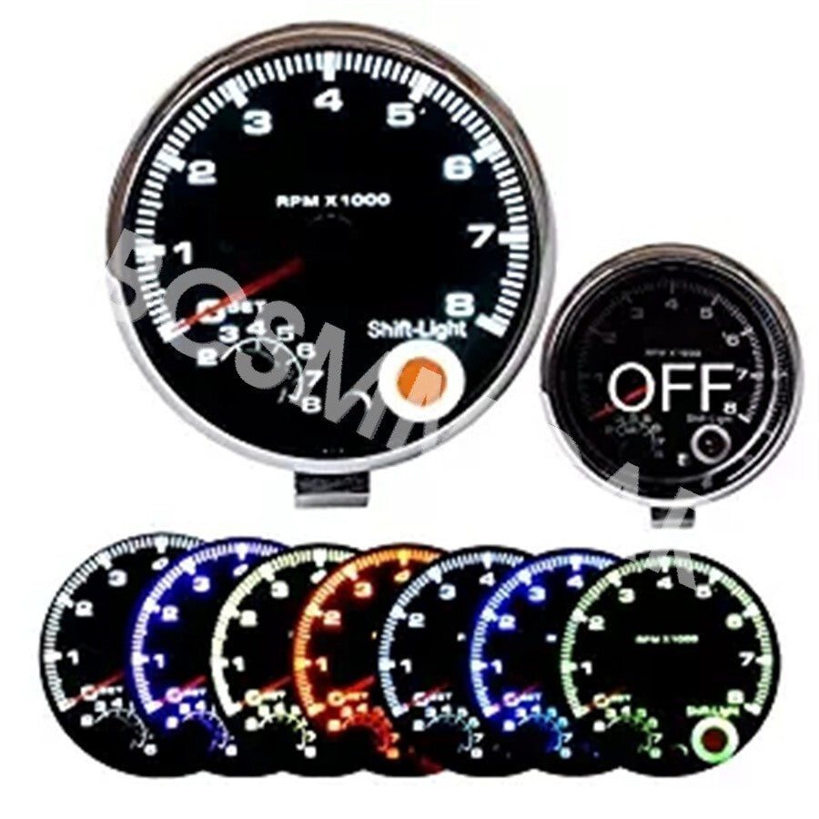 Car Adjustable Shift Light 7 LED Colors Tachometer Gauge Meter 3.75inches 12V DC Q