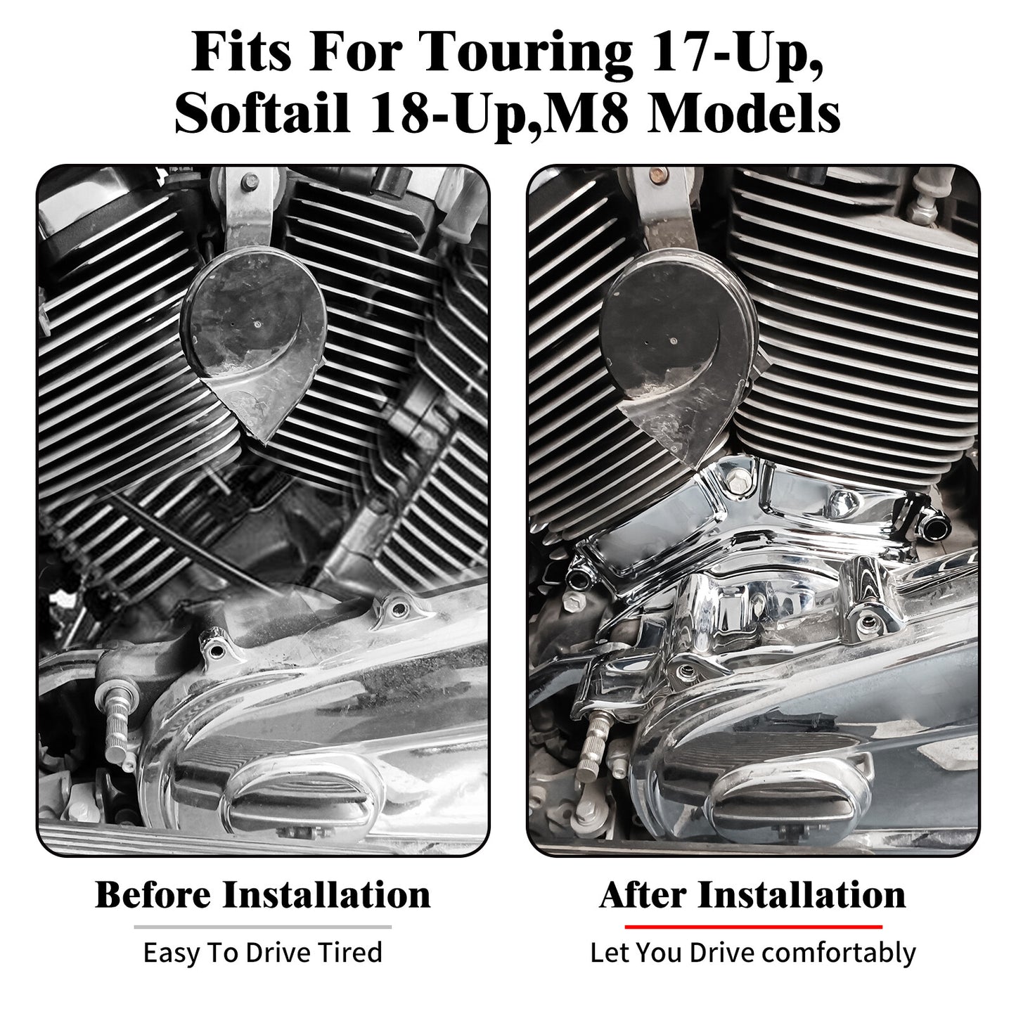 Chrome Cylinder Base Engine Cover for Harley Touring Street Road Glide 2017-2023
