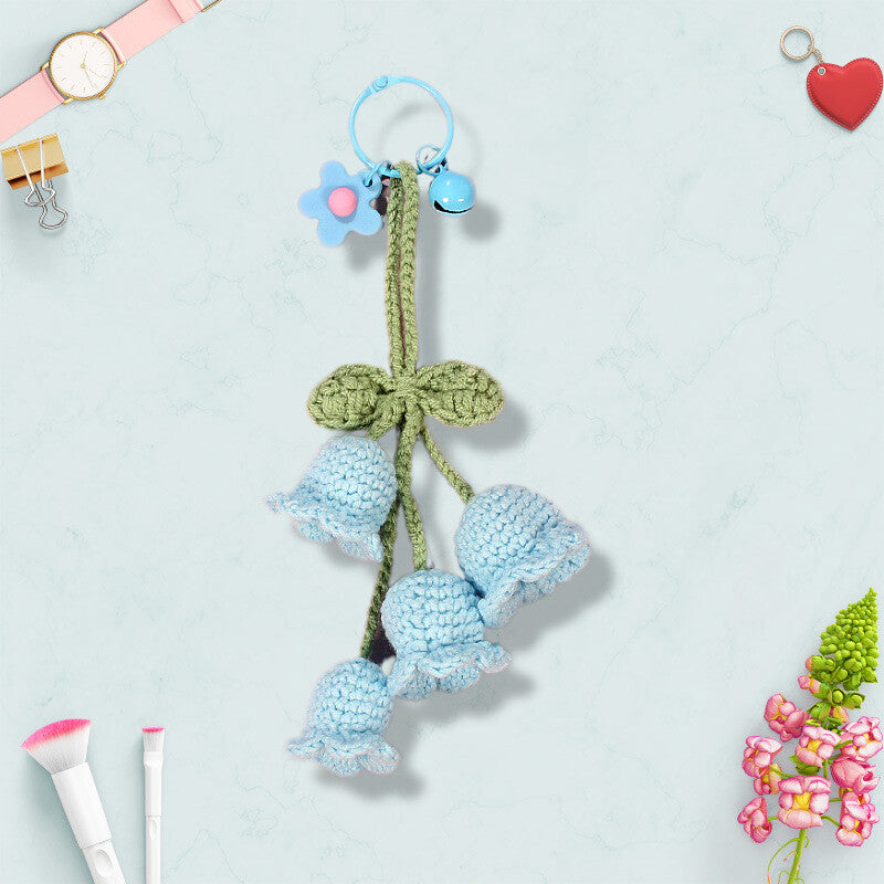 1Pc Hand-woven Bellflower Pendant for Rearview Mirror Hanging Accessory Blue