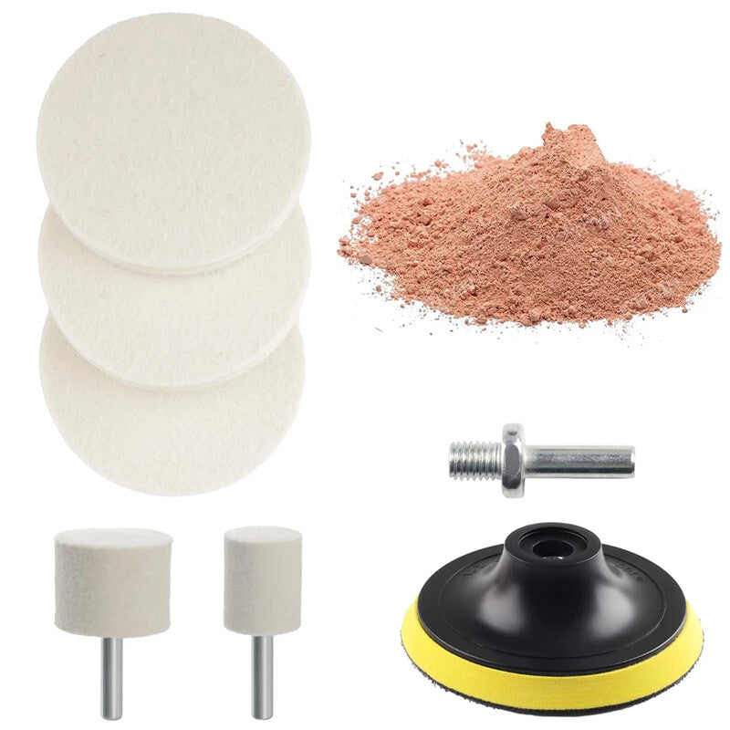 Auto 3 Pad Cerium Oxide Windscreen Scratch Remover Glass Polished Tool 8Pc Kit