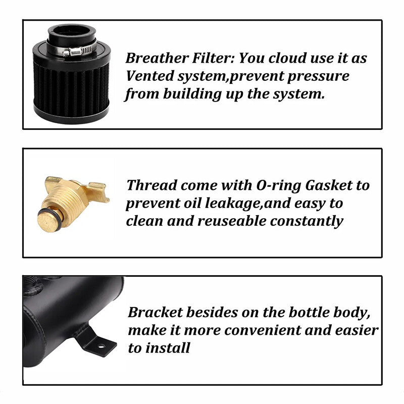 Oil Catch Can Reservoir Tank W/Breather Filter Baffled Kit 10AN Black Aluminum