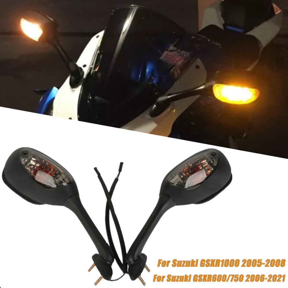 Rearview mirror with turn signal compatible with for Suzuki GSXR1000 (2005-2008) and GSXR750 (2006-2021).