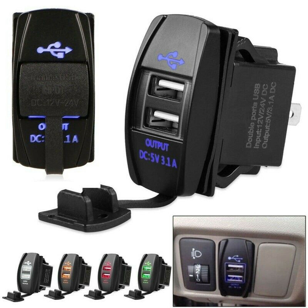 12-24V 3.1A Dual LED USB Car Charger Socket (Random Color)